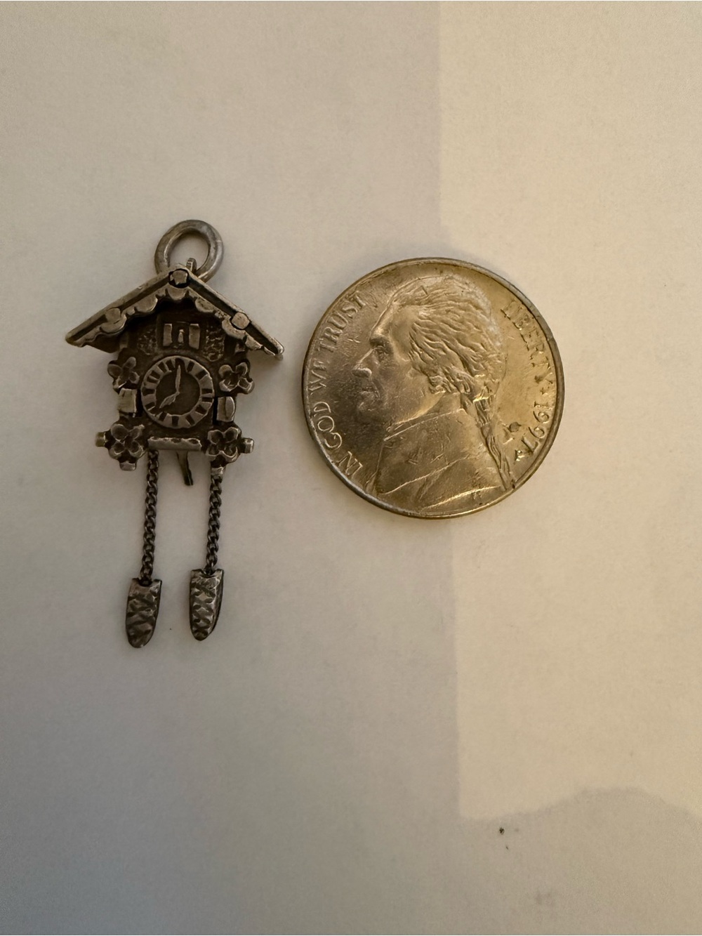 Vintage  800 Silver  Articulating Cuckoos Clock  Charm